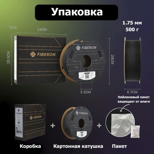 Пластик для 3D-печати Polymaker PA6-CF Fiberon PA6‑CF20 PG03001 черный Новосибирск, Россия